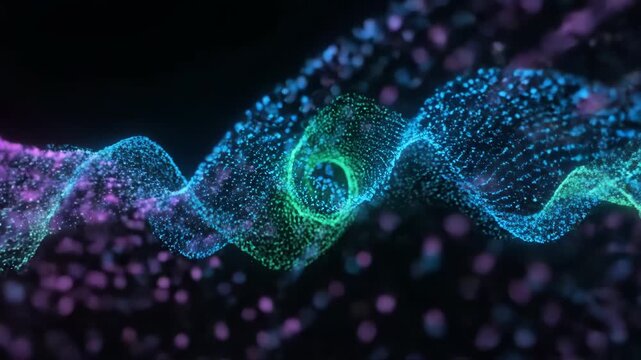 A glowing particle tunnel twists and turns.  Colorful waves of light undulate across the screen.