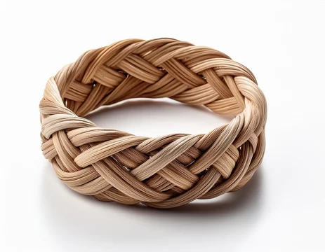 artistic woven bracelet with layered interlaced fib isolated on white background