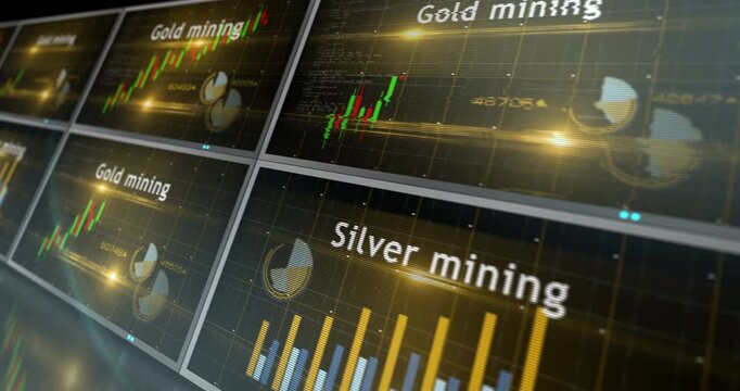 Gold and silver reserve charts and graphs diagram seamless and loopable 3d concept animation