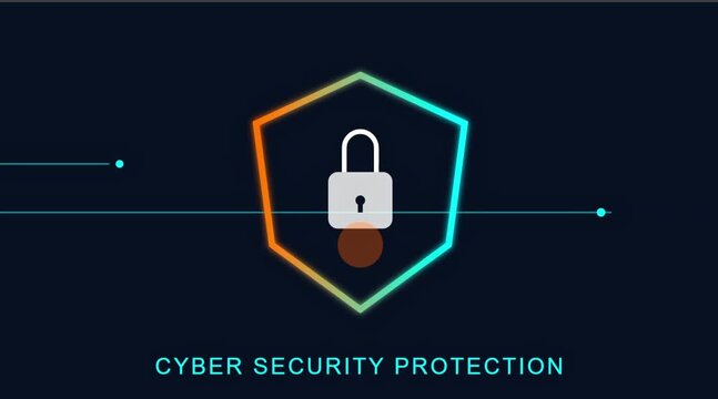 Pulsating hexagonal shield with a secure padlock icon representing robust digital cyber security and network data protection animated clip.