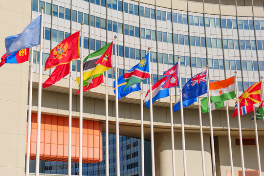Vibrant International Flags in Vienna UN Plaza