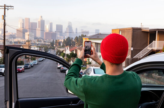 Smartphone camera Los Angeles City skyline
