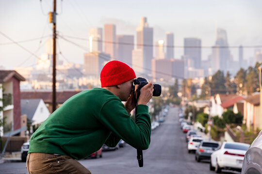 Photography camera Los Angeles City skyline