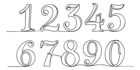 Obraz premium Hand drawn continuous line art numerals set featuring digits from zero to nine for various design projects