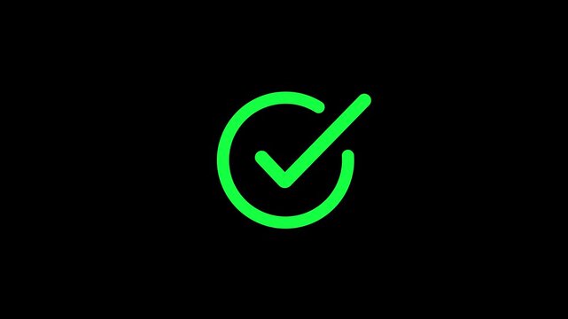 Chick list icon, on a black background,. green Tick mark animation with 4k video animation.