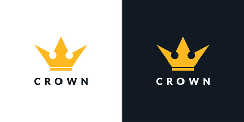 Premium style abstract gold crown logo symbol. Royal king icon. Modern luxury brand element sign. Vector illustration.