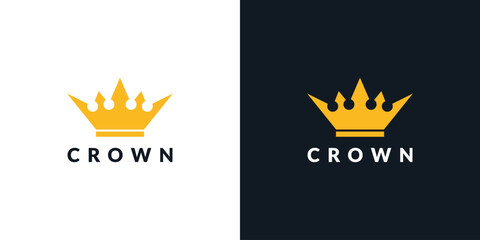 Premium style abstract gold crown logo symbol. Royal king icon. Modern luxury brand element sign. Vector illustration.