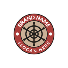 Vintage badges with steering wheel designs. Vintage signs, retro premium badges, and vector emblem logo frames.