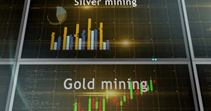 Gold and silver reserve charts and graphs diagram 3d concept animation