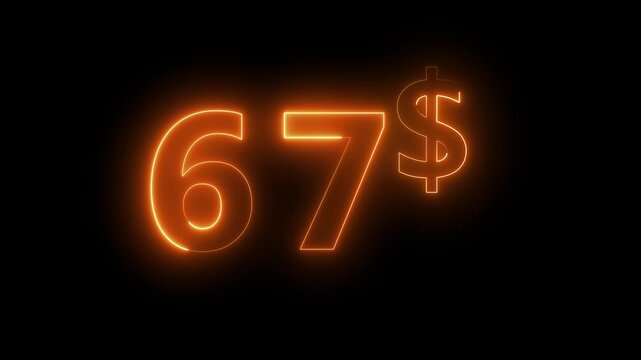 Neon 67 dollar price tag animation motion graphics business, technology, internet and networking concept. 4k video animation on background.