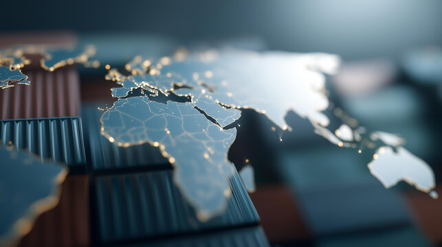 Global trade and finance concept combining world map visualization with import-export data, logistics finance indicators, supply chain funding and international commerce analytics cinematic color