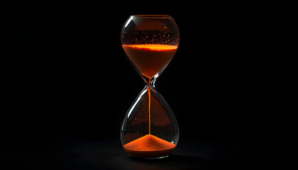 Glass Hourglass with Glowing Sand Time Concept