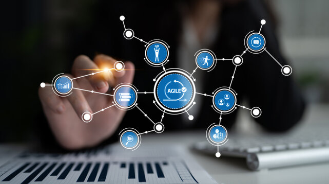 A dynamic visual representation showcasing Agile methodology with interconnected icons that symbolize teamwork, efficiency, and modern project management tools in action. Tessel