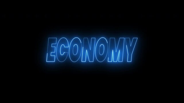 Economy and nature text animation in neon blue on black background. 4k animated typography Suitable for business presentations, social media posts, or financial blogs for modern visuals.