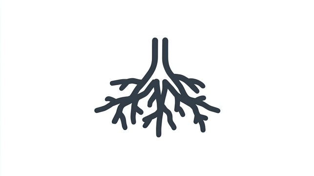 Stylized depiction of plant or biological root system icon in dark monochrome
