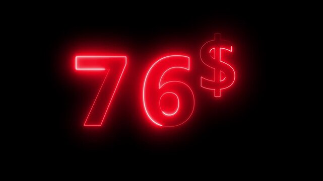 Neon 76 dollar price tag animation motion graphics business, technology, internet and networking concept. 4k video animation on background.
