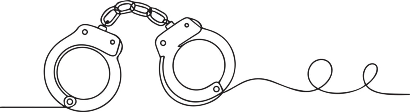 Minimalist Line Art of Handcuffs with Chain on White Background