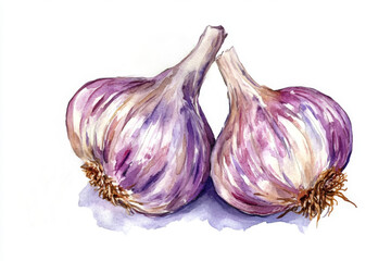 Beautifully illustrated garlic bulbs showcasing vibrant purple hues and fine details for culinary art and food design