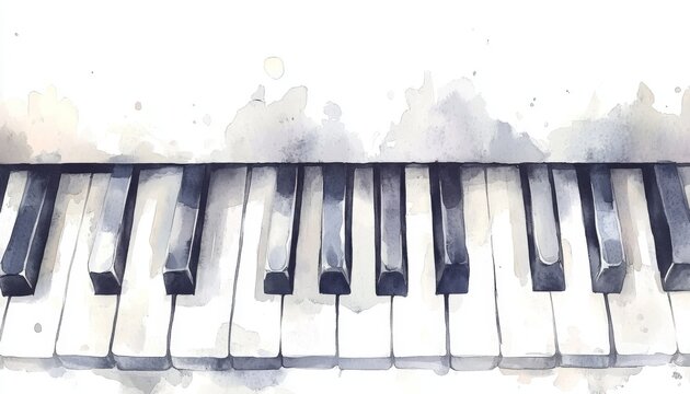 Elegant watercolor painting of a piano keyboard showcasing the beauty of musical artistry and creativity