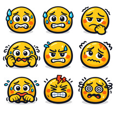 Fototapeta premium Nine expressive emoji set illustrating various emotions and feelings