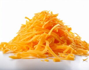 Fototapeta premium shredded cheddar cheese a fluffy pile isolated on a white background ready for culinary use