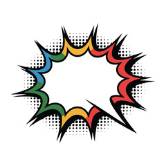 Comic Speech Bubble Explosion: A vibrant, colorful comic speech bubble bursts forth, radiating energy and capturing attention with its dynamic design, ready to hold impactful words.