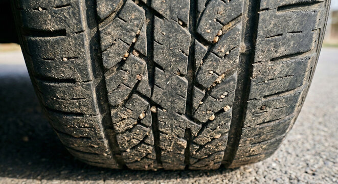 Gritty Dusty Texture of a Worn Car Tire Tread
