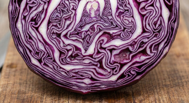 Complex Geometric Vein Pattern of Sliced Red Cabbage