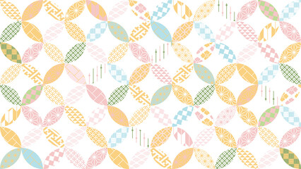 【春の背景素材】伝統文様のカラフルな和柄イラスト
