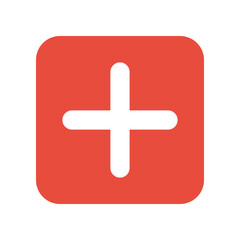 Obraz premium A white plus sign on a red square icon on a plain background