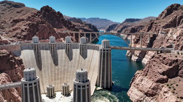 Arch dam & bridge span canyon