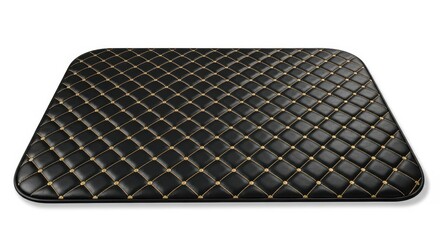 Fototapeta premium Luxurious black floor covering features diamond quilting with golden accent stitching