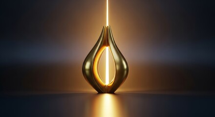 Fototapeta premium Muted ambient light softly envelops a sleek golden ornament, creating a striking contrast of calm seriousness and brilliant achievement, triumph, bright, spotlight