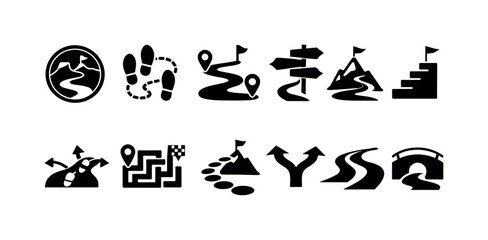 Obraz premium Navigation and travel silhouette icon set. path, maps, wayfinding icons collection