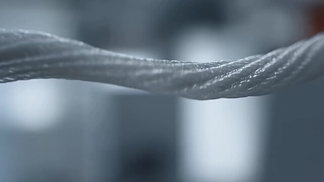 Close-up of industrial rope or cable in motion blue texture