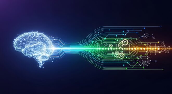 Abstract visualization of artificial intelligence driving seamless digital modernization and operational efficiency across evolving systems, concept, utility, growth
