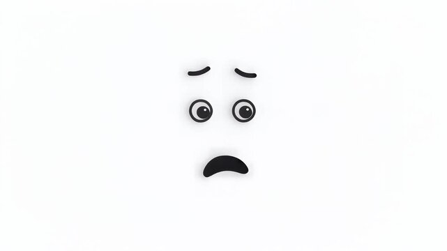A cartoon face with a worried expression is centered on a plain white background viewed from the front