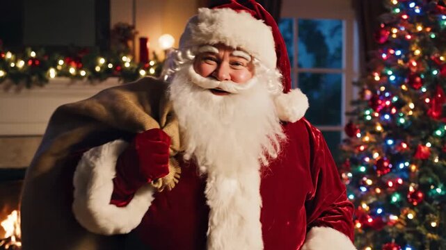 Santa Claus Delivering Gifts on Christmas Eve Night.