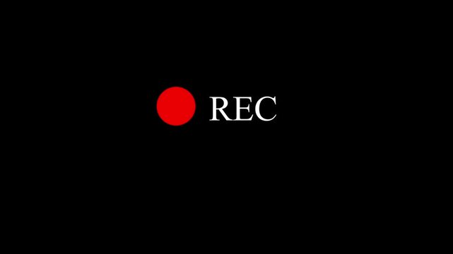 Red flashing REC recording indicator on black background, 4k video overlay animation