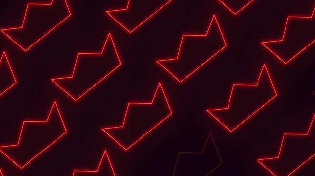 Glowing red neon arrow pattern background, abstract directional symbol animation