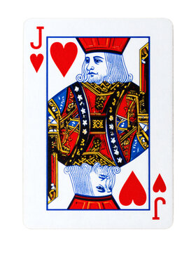 Close up macro photograph featuring the detailed traditional design of the jack of hearts playing card in vivid color&nbsp;&nbsp;