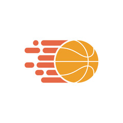 Orange basketball with motion lines to the left side isolated on white background