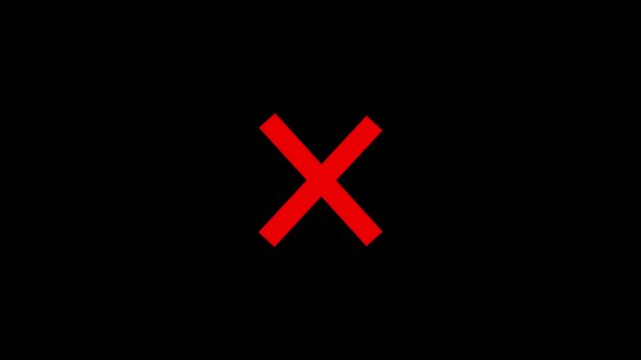 Red cross mark icon animation representing error or cancel on black background with video animation.