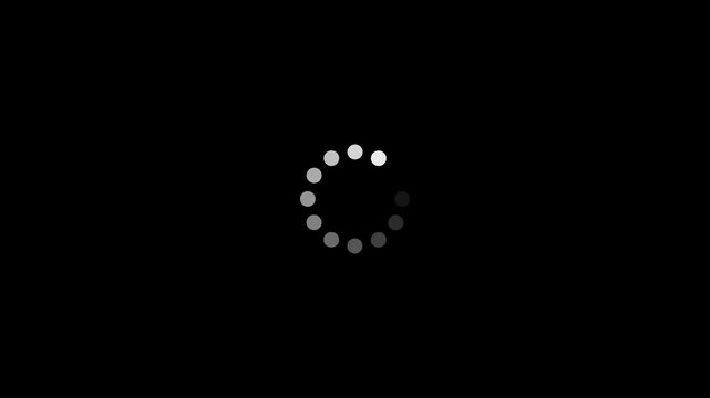 Minimalist dotted circular loading spinner animation on black background with video animation.