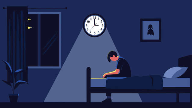 Person sits on the edge of a bed in a dark bedroom at three in the morning illuminated by a single beam of light from the window.