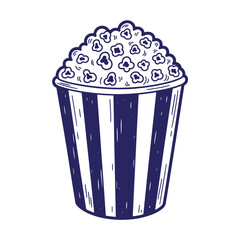 Blue and white of popcorn in a striped bucket
