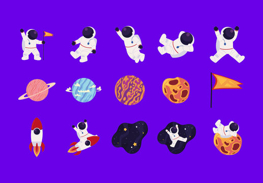 Astronaut Space Illustration Design Set