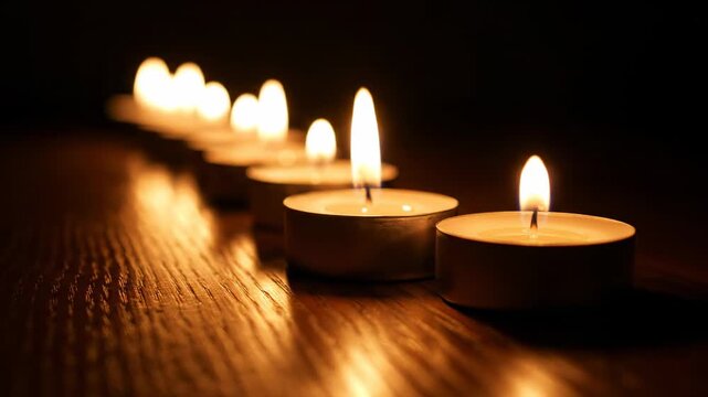 Candlelight Serenity - A Row of Lit Candles in the Dark.