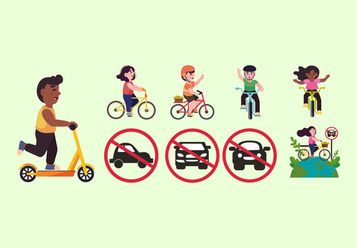Car Free Day Illustration Design Set