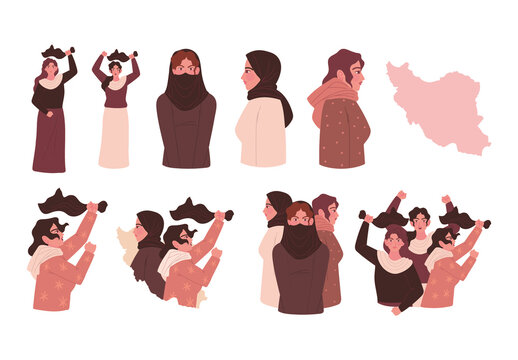 Iranian Women Protest Illustration Design Set